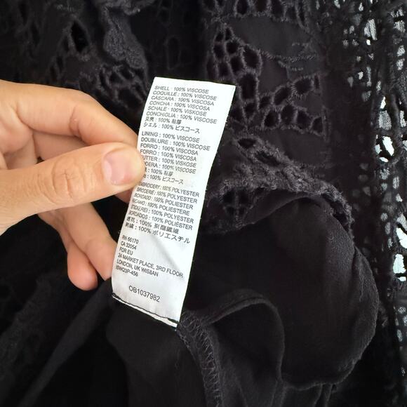 Anthropologie Eyelet Ruffled Sheer Black Top Long Sleeves Size 12 Prairie Boho - Picture 5 of 10